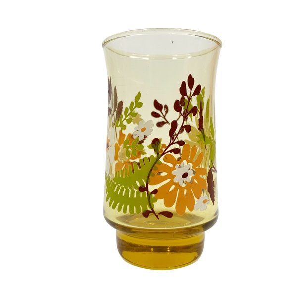 3 Vintage Amber Juice Glass 4" Drink Drinking 6 oz Floral White Flower Retro MCM - Picture 4 of 8
